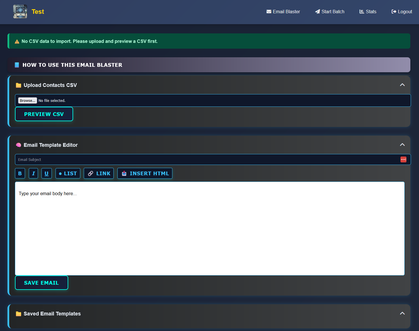 InboxCloudBlast Interface Screenshot
